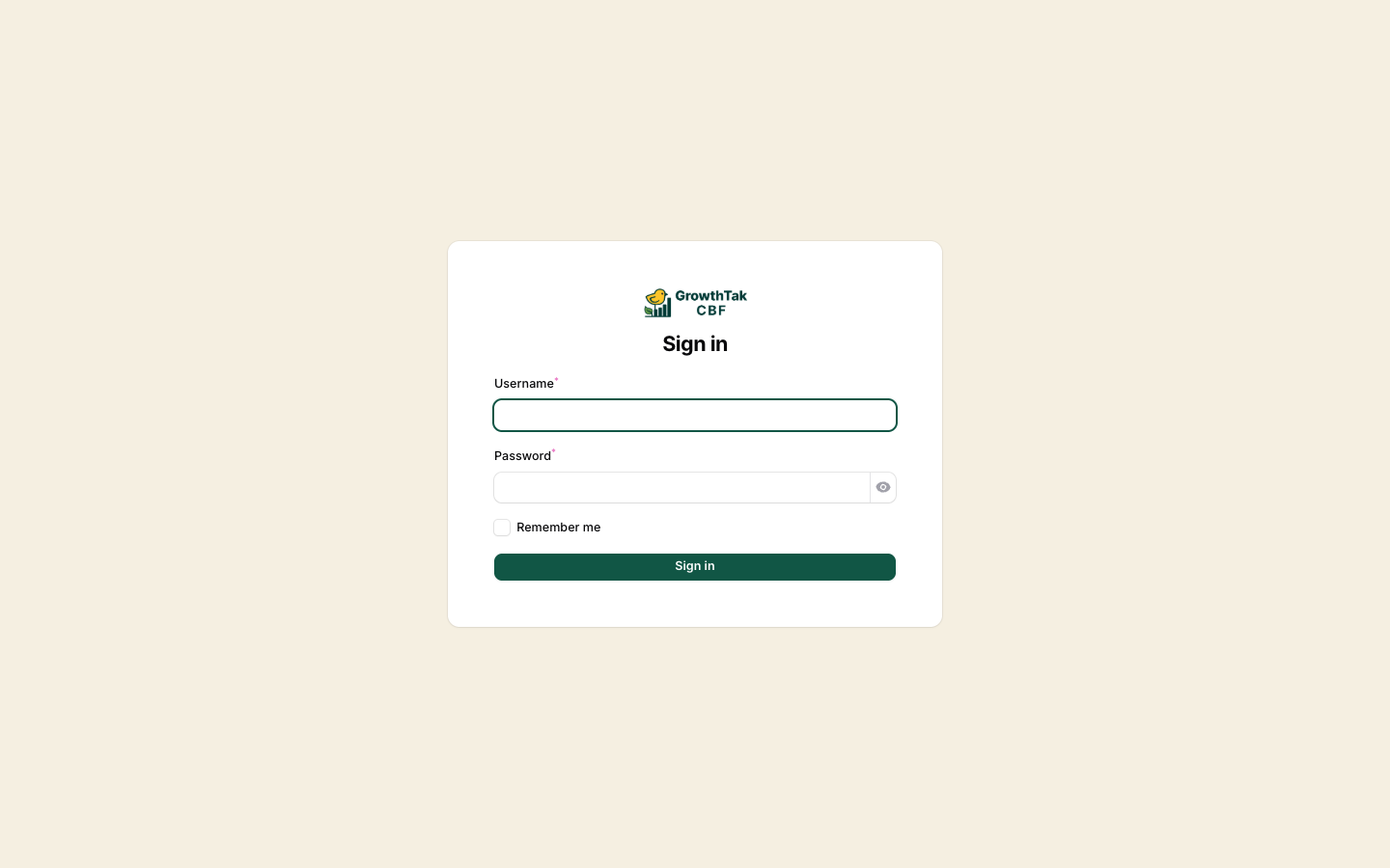 GrowthTak CBF login page