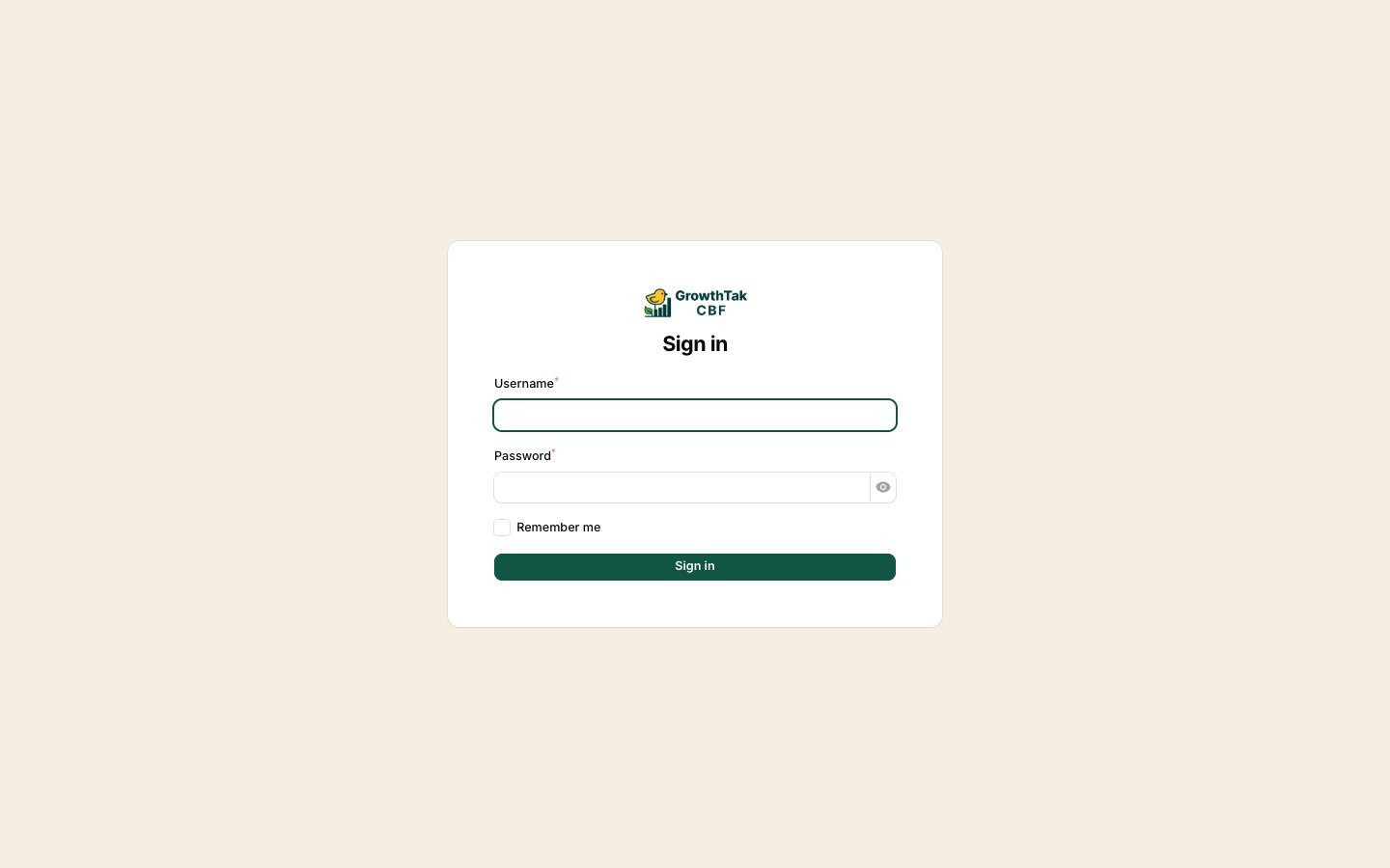 GrowthTak CBF login page