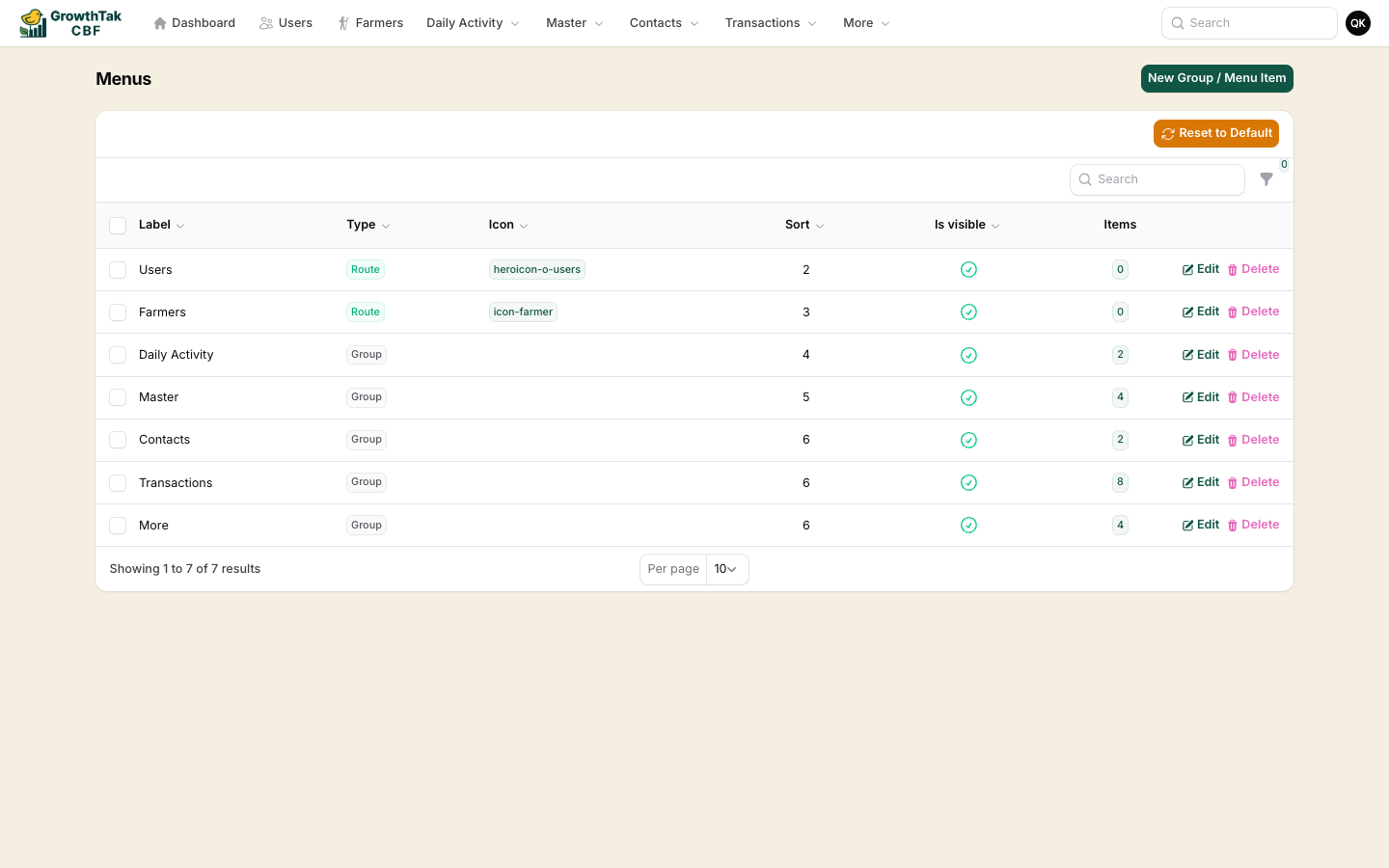 Menu builder