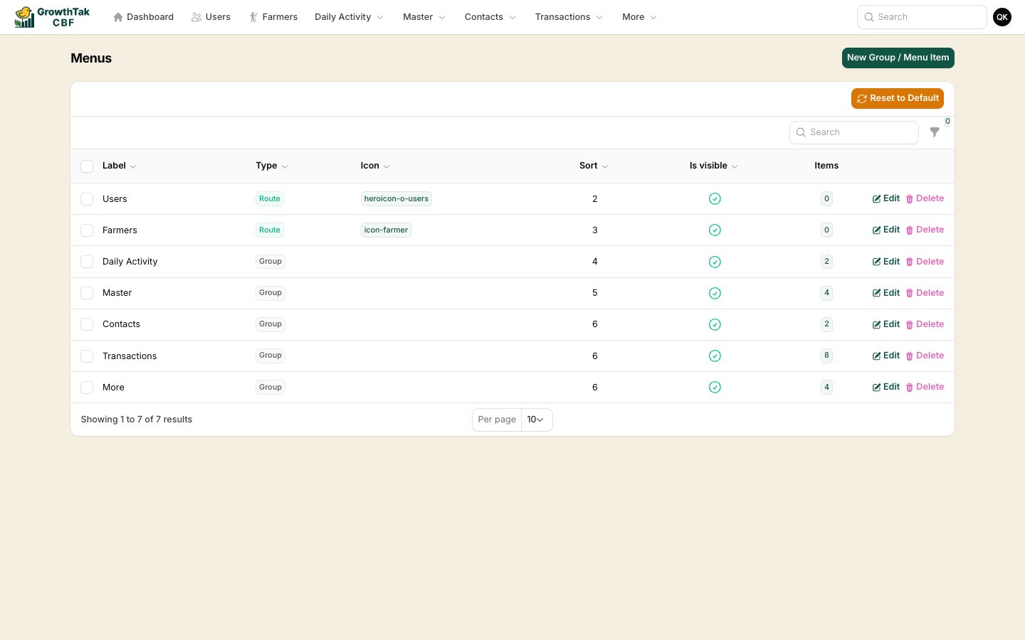 Menu builder