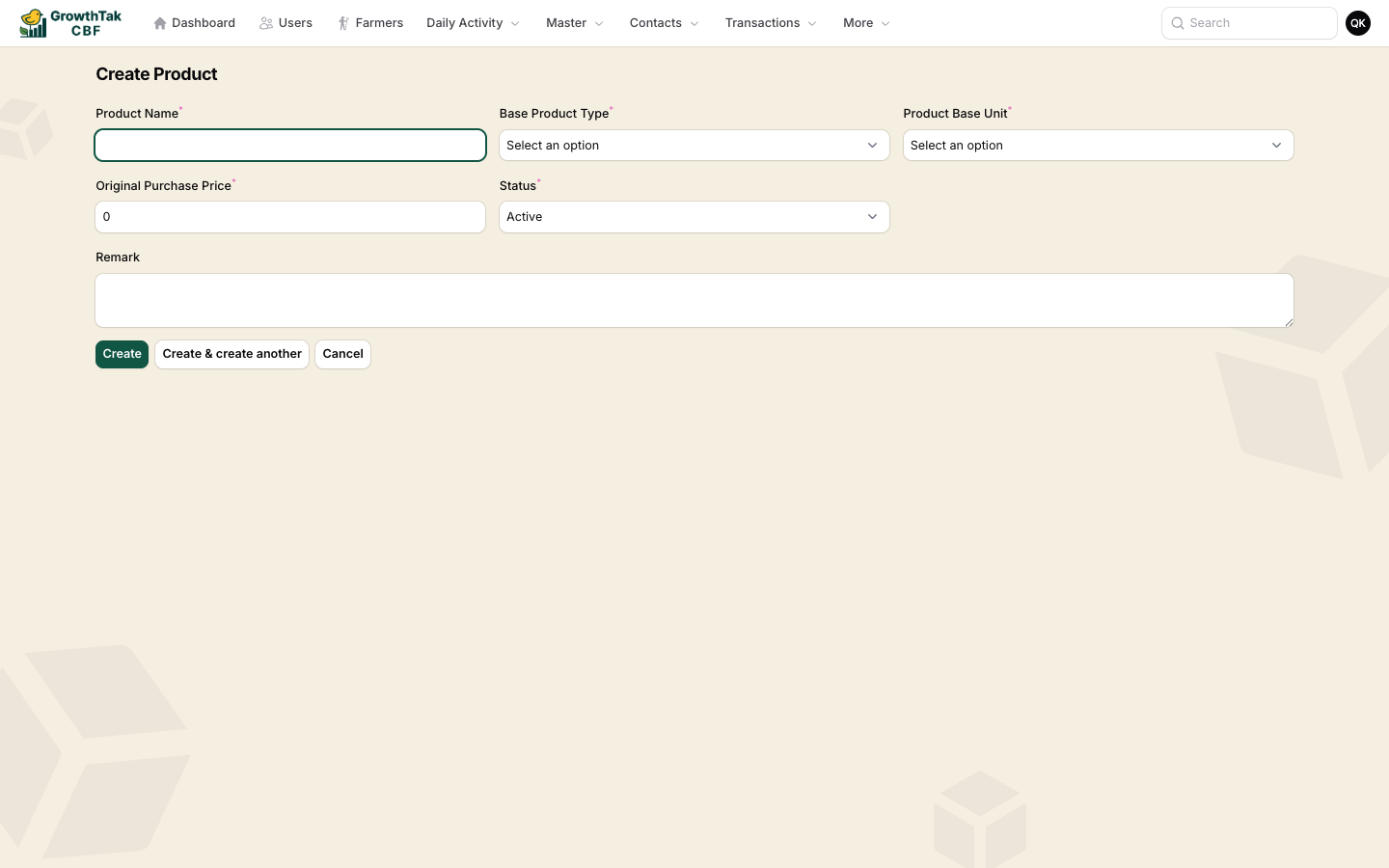 Create product form