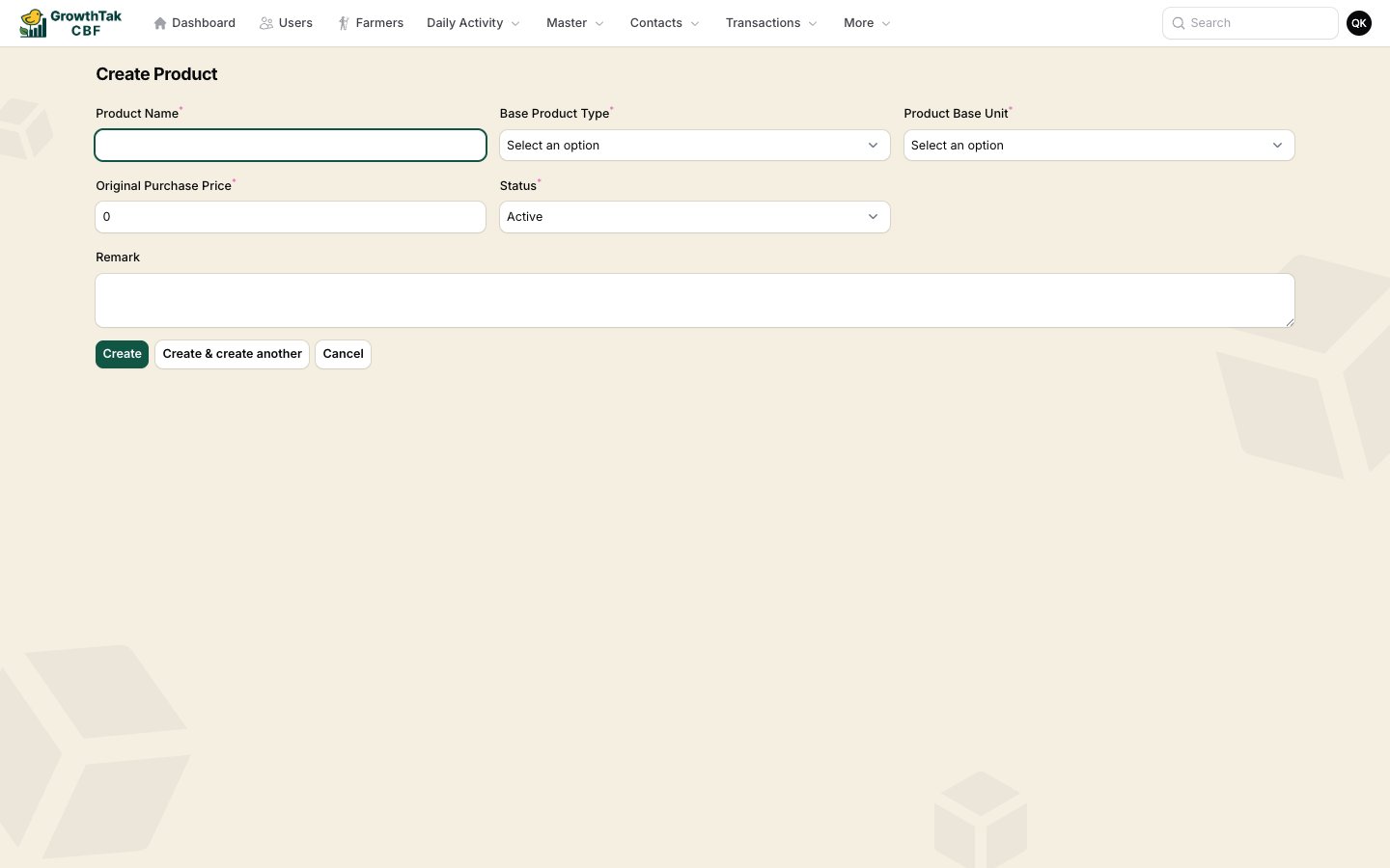 Create product form