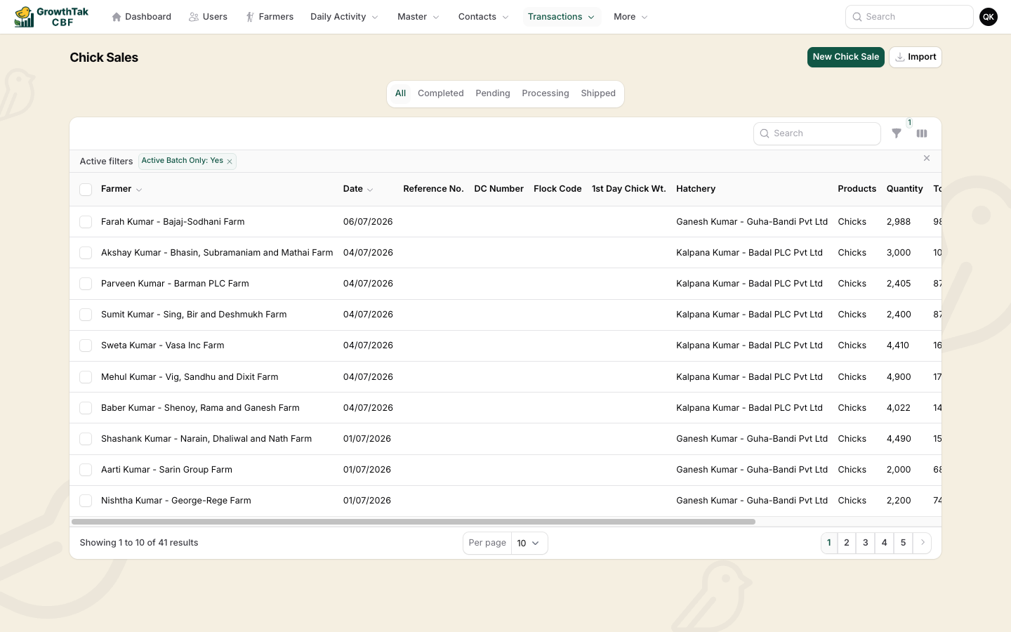 Bird purchase list