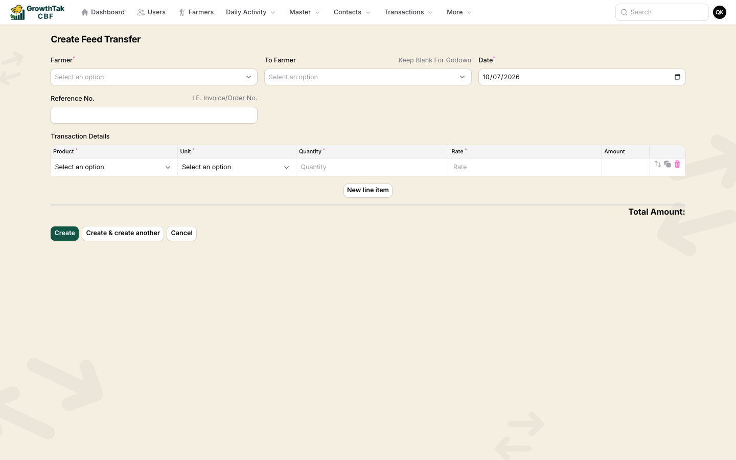 Feed transfer form