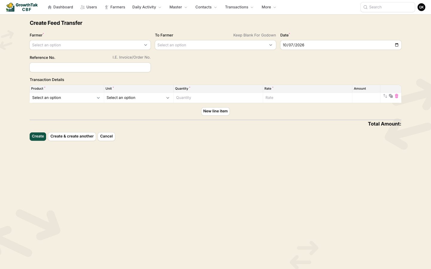 Feed transfer form