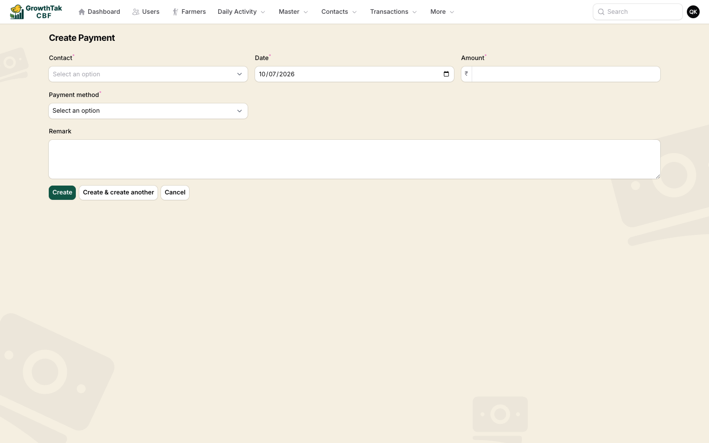 Payment create form