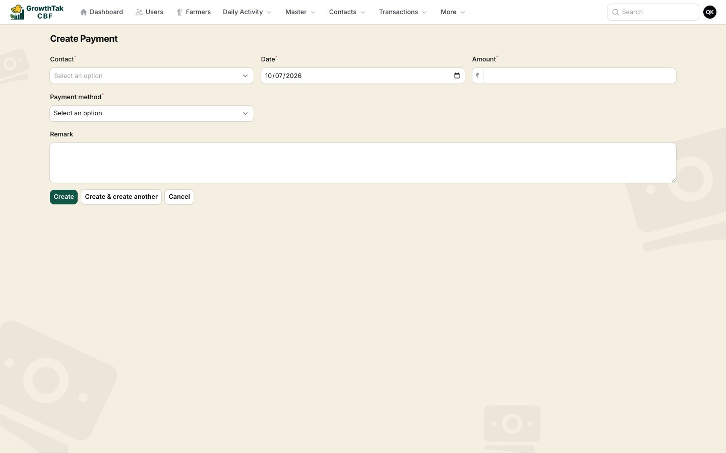 Payment create form