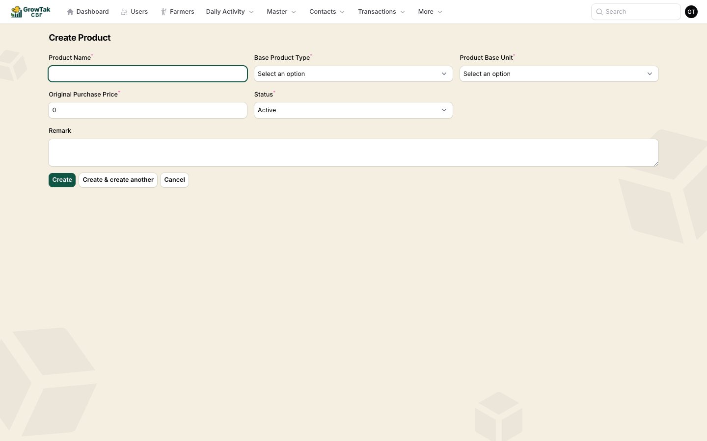 Create product form
