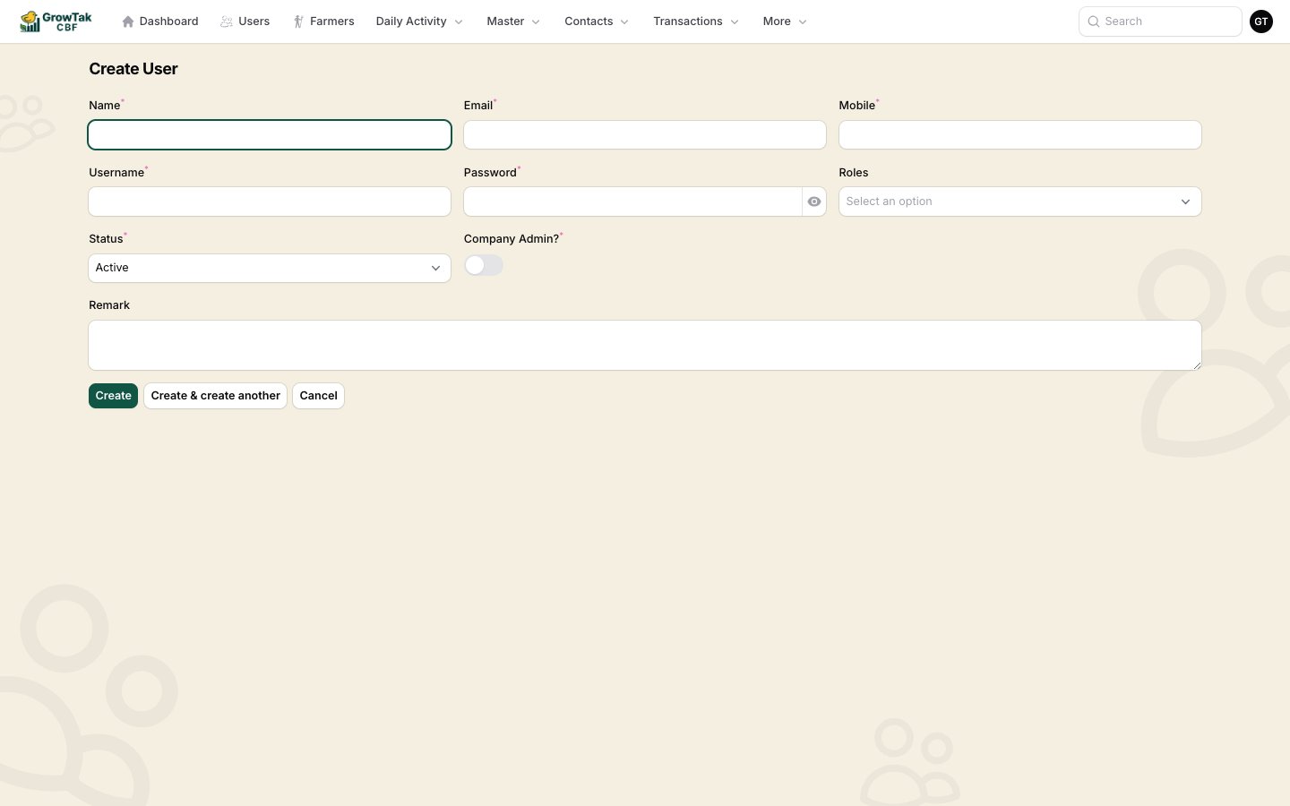 Create user form