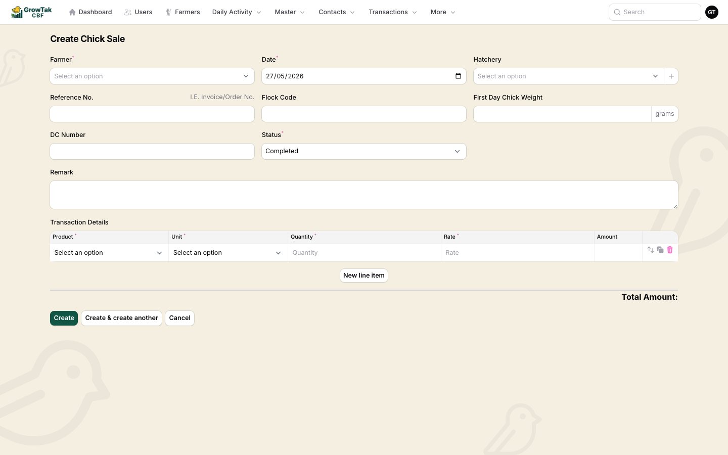 Transaction create form