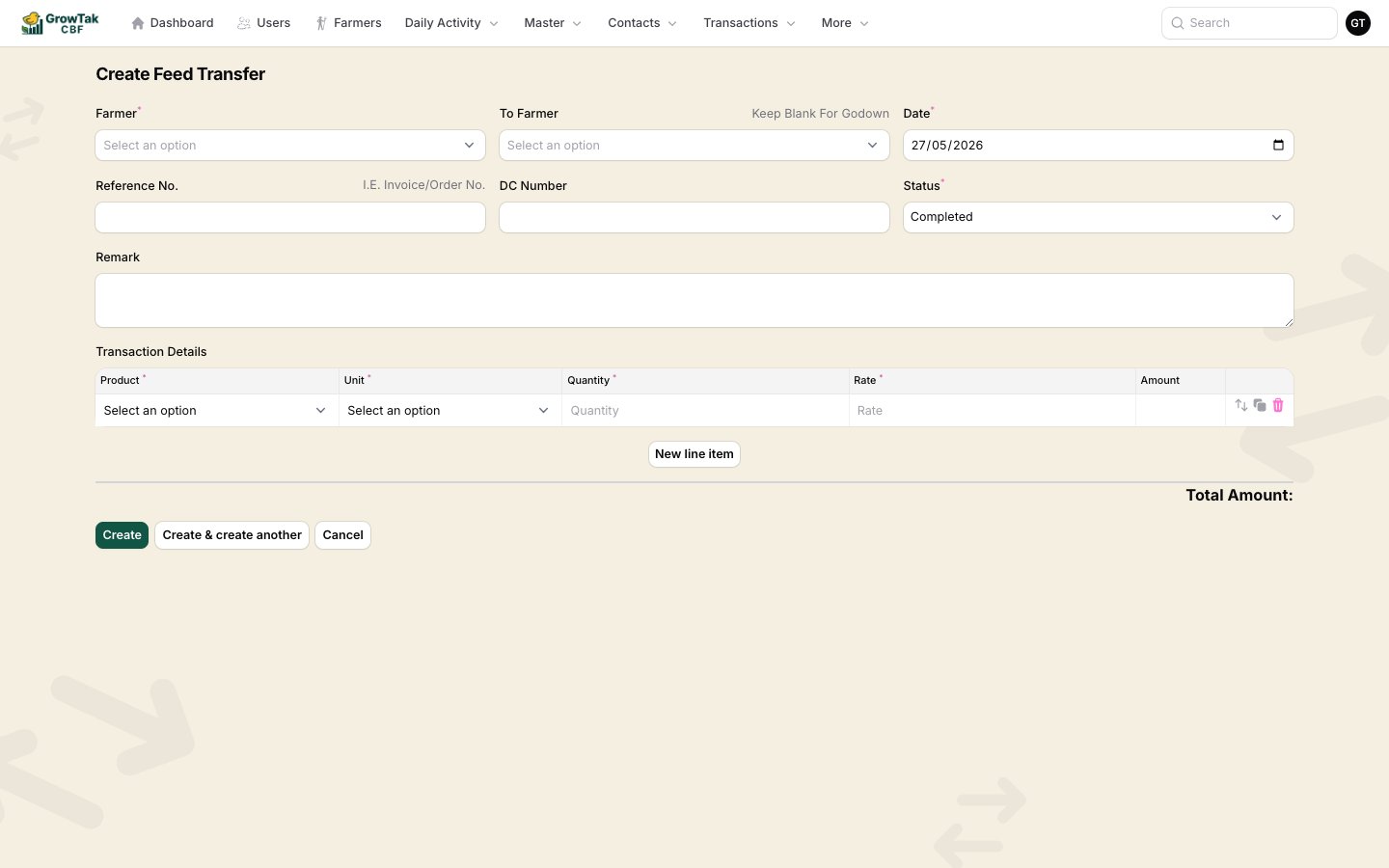 Feed transfer form