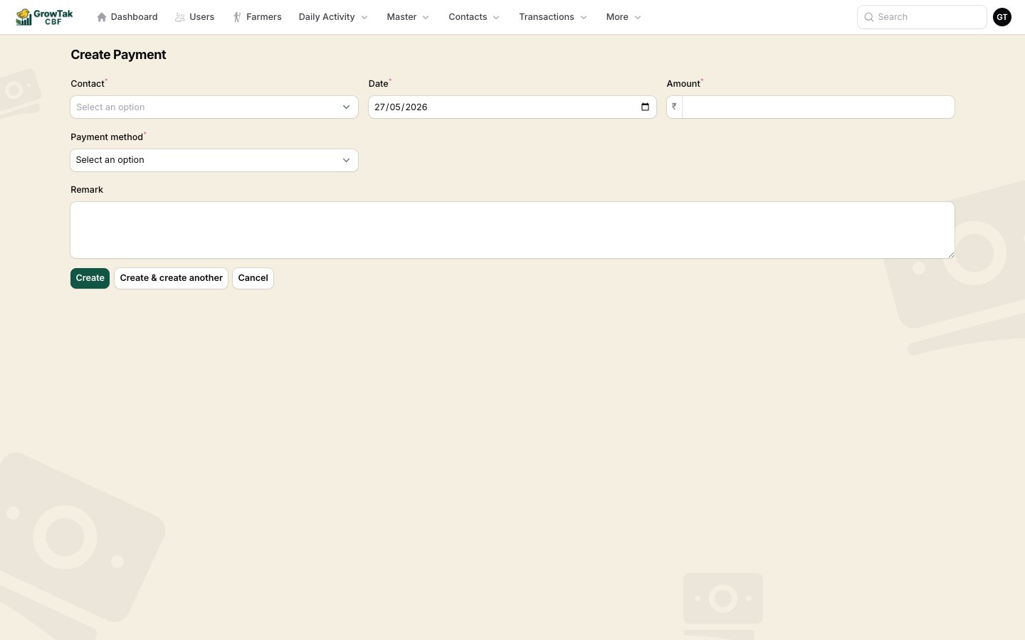 Payment create form