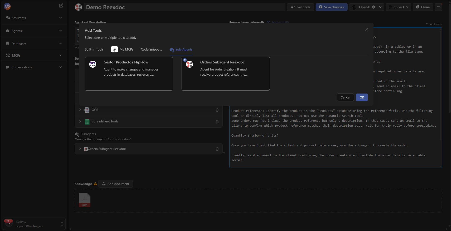 Pestaña de Sub-Agents