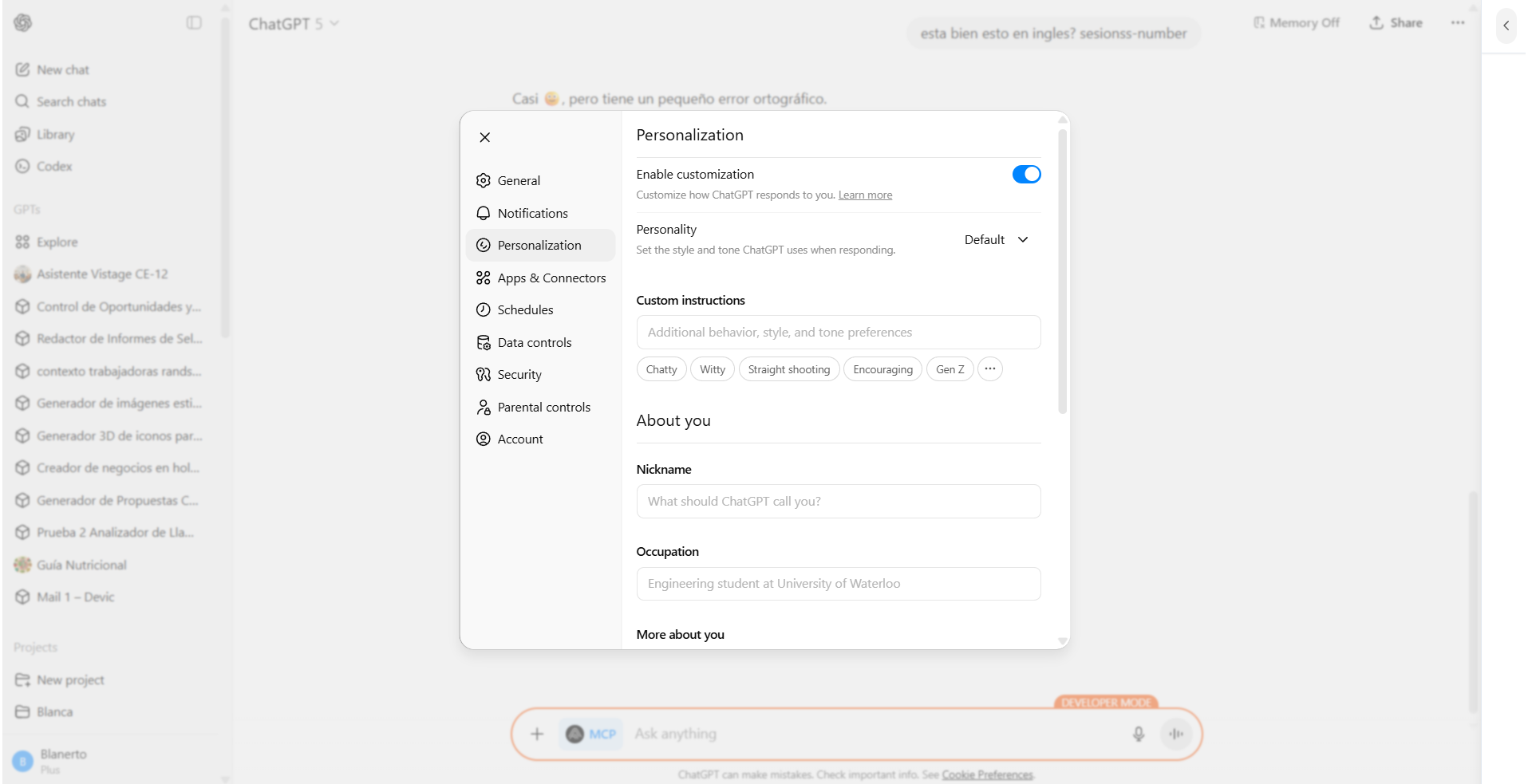 Ejemplo de integración MCP con ChatGPT - configuración del conector