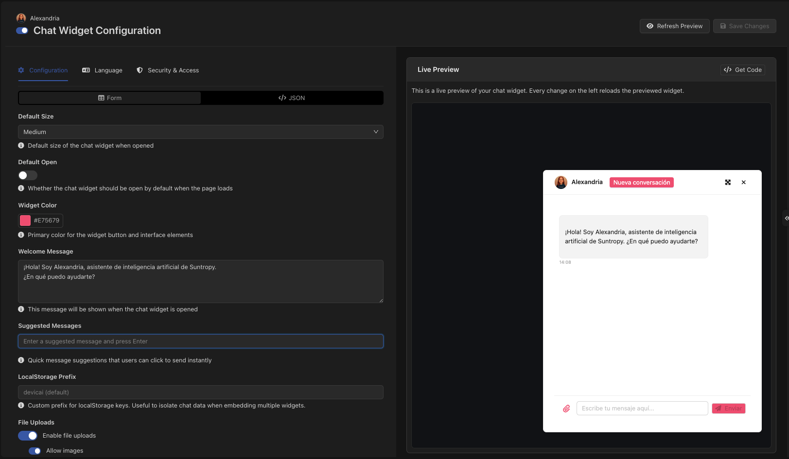 Widget configuration