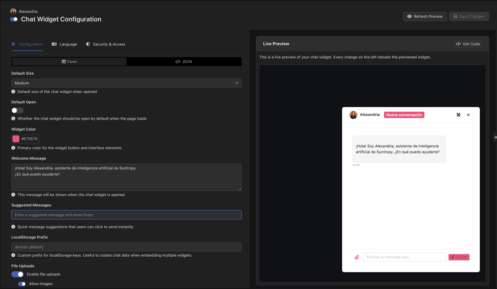 Widget configuration