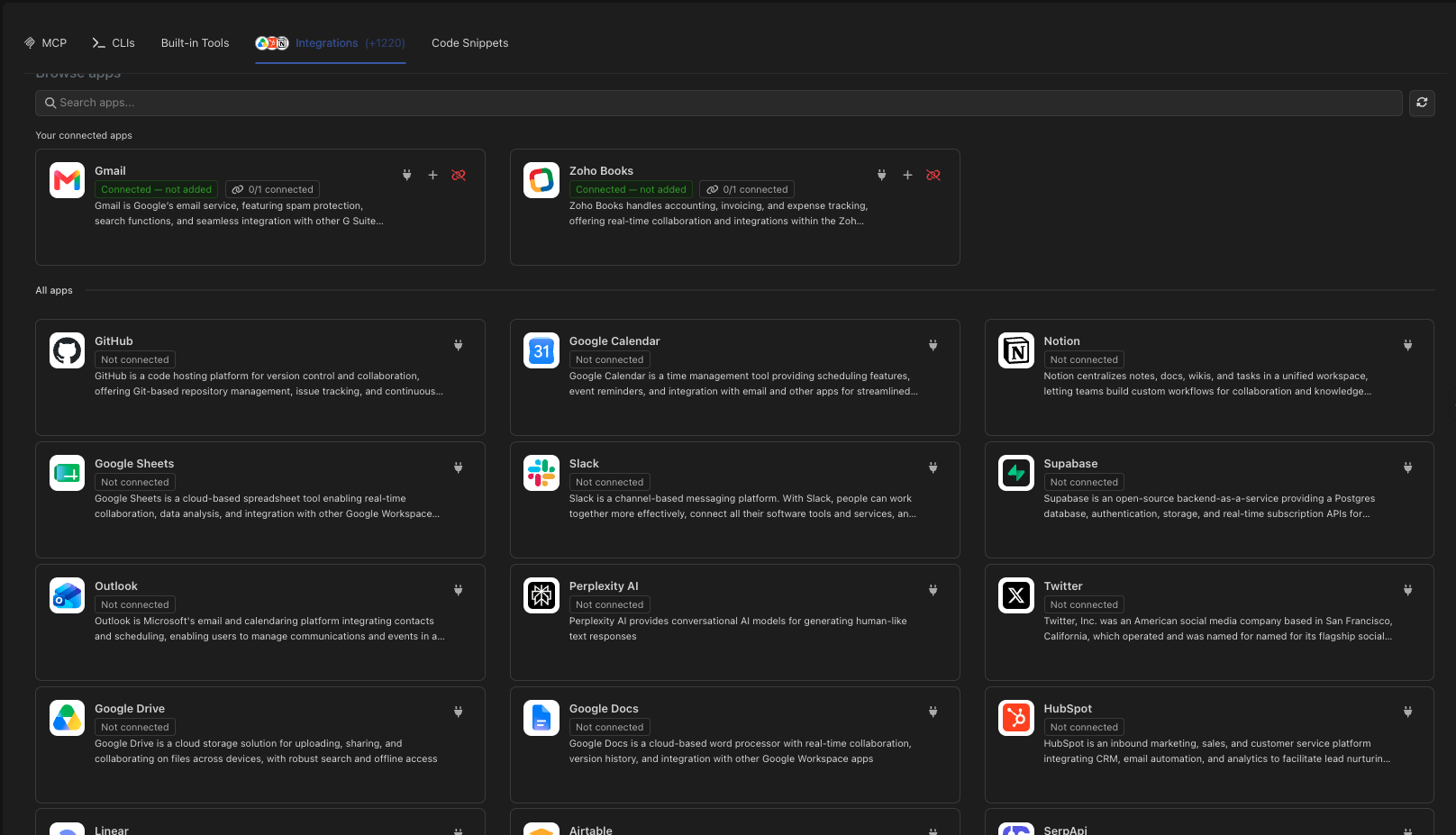 Integrations catalog
