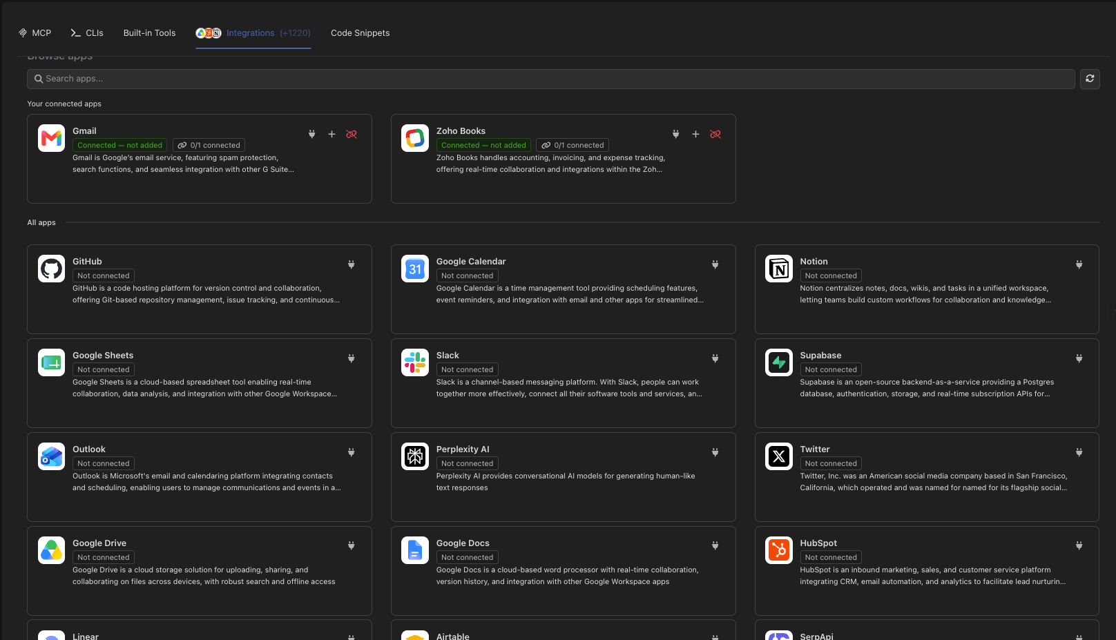 Integrations catalog