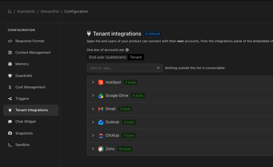 Per-tenant integrations