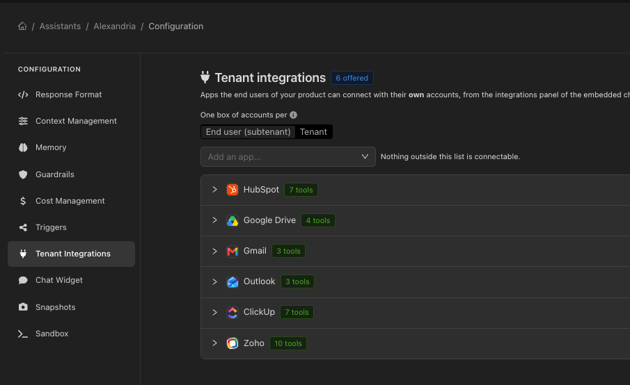 Per-tenant integrations
