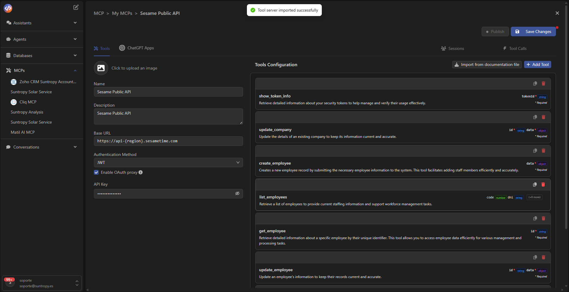 Vista del menú de tools