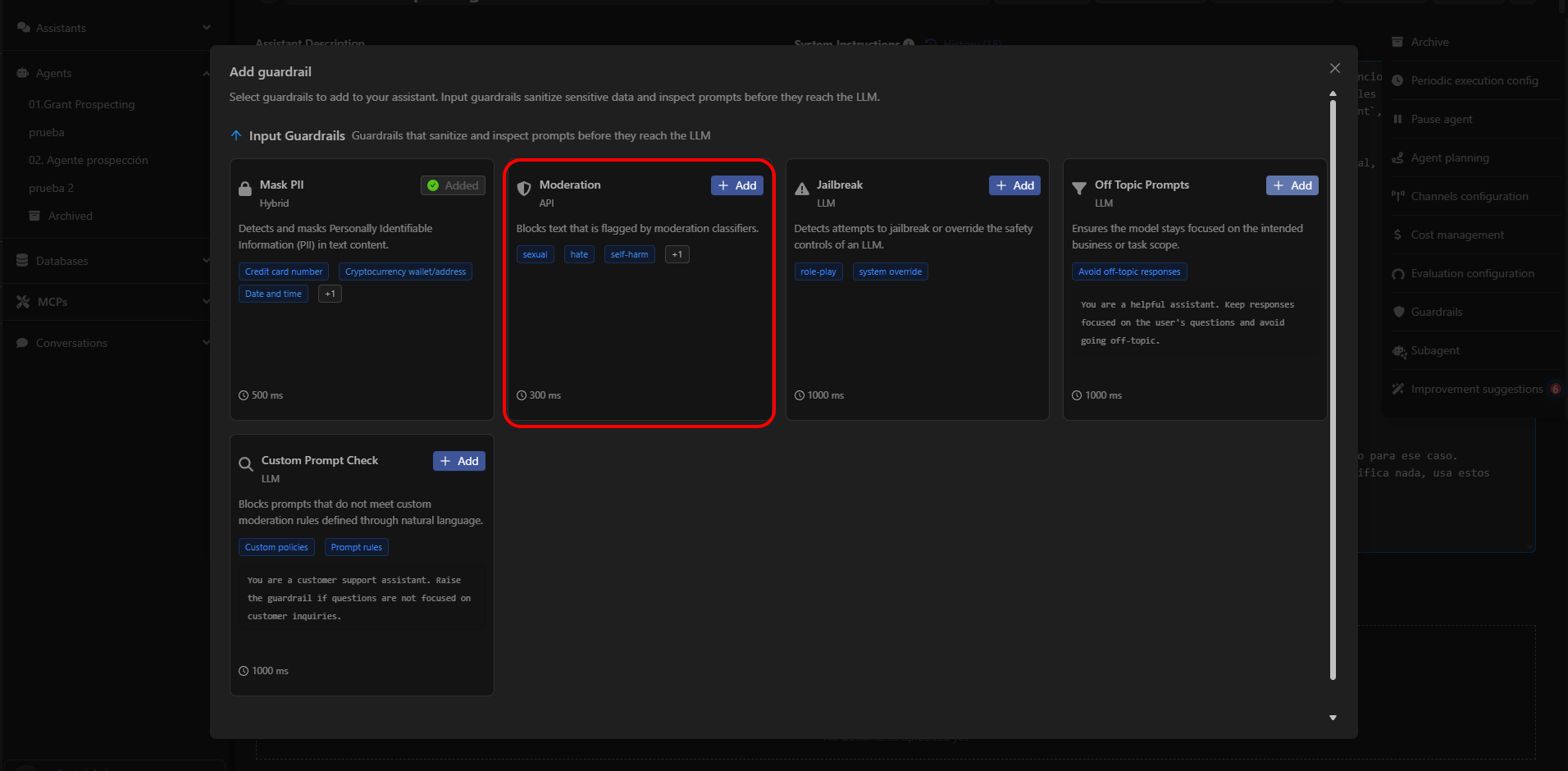 Moderation configuration interface in Devic