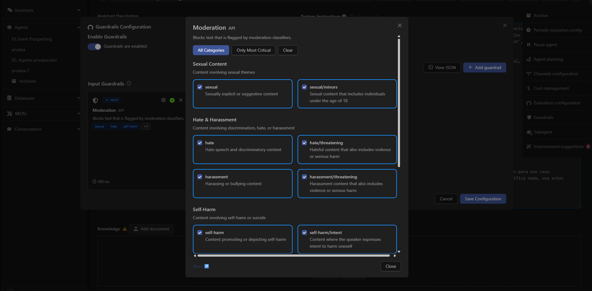 Moderation configuration interface in Devic