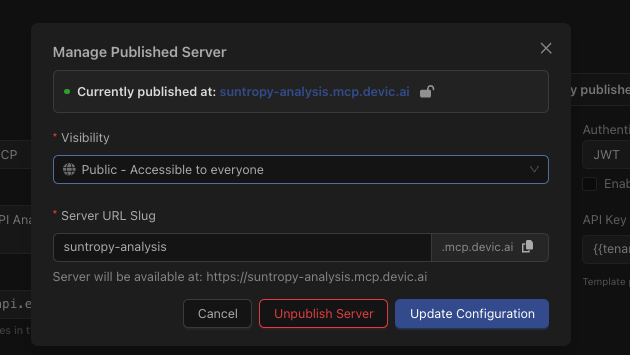 Manage Published Server