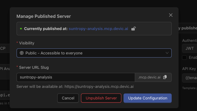 Manage Published Server