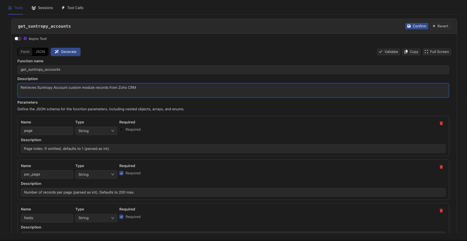 Tools Configuration Panel