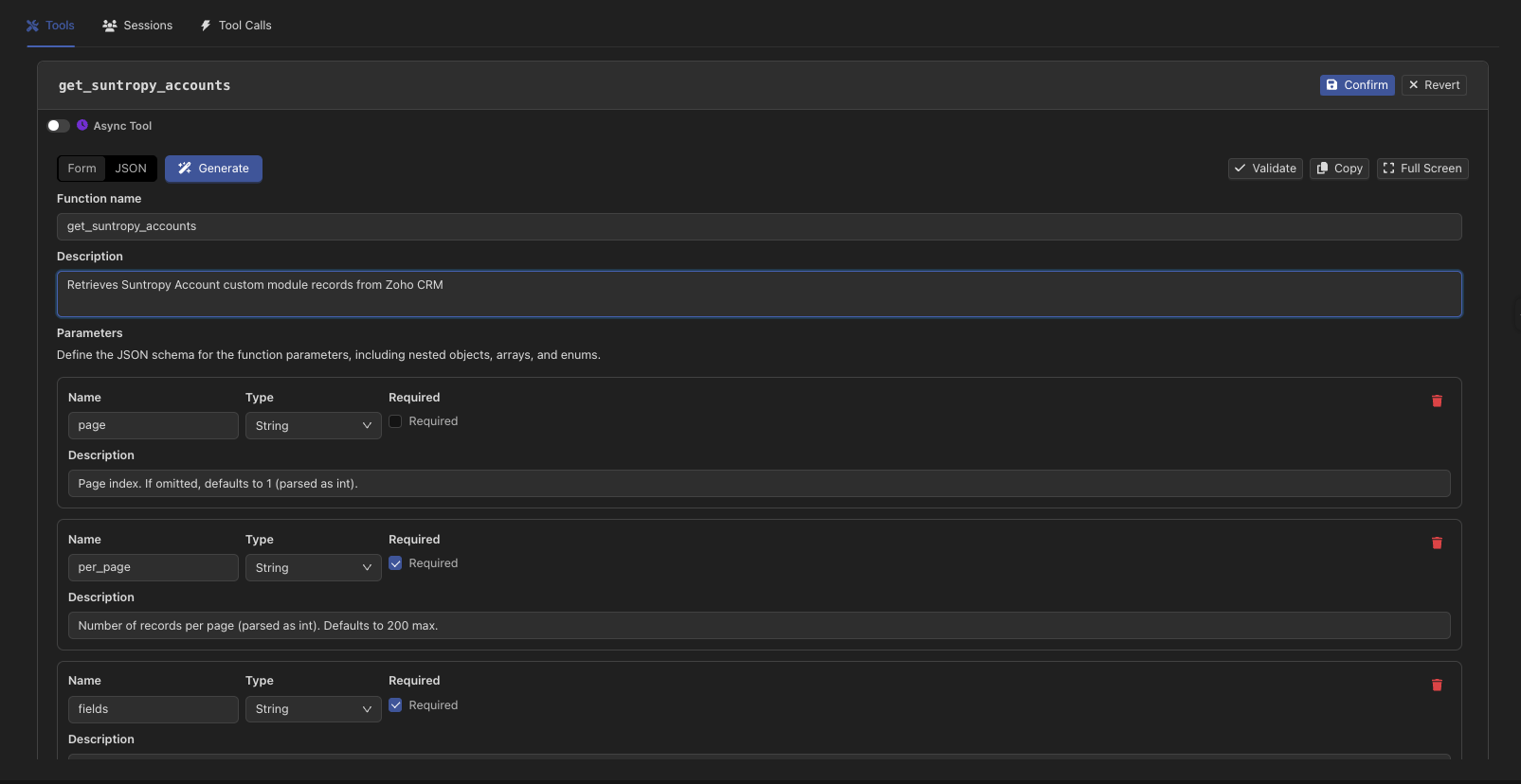 Tools Configuration Panel