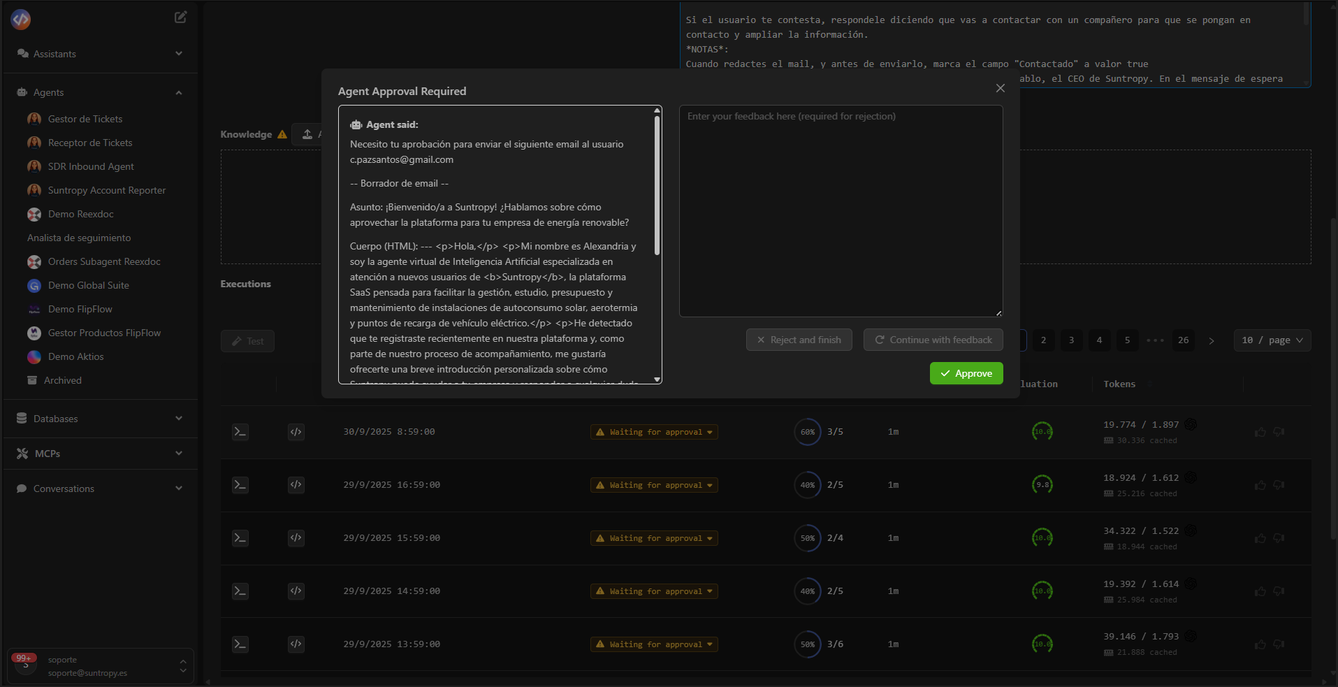 Ventana de aprobación de agente
