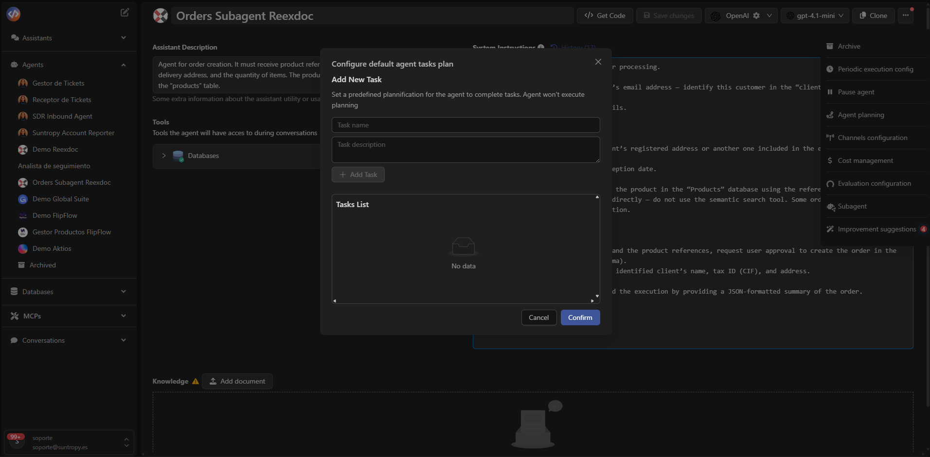 Planificador de tareas del agente
