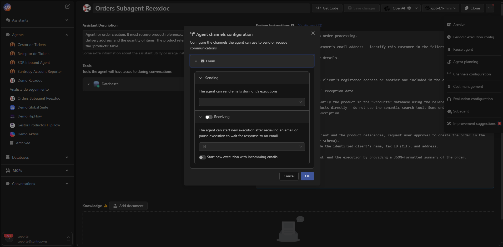 Configuración de canales del agente