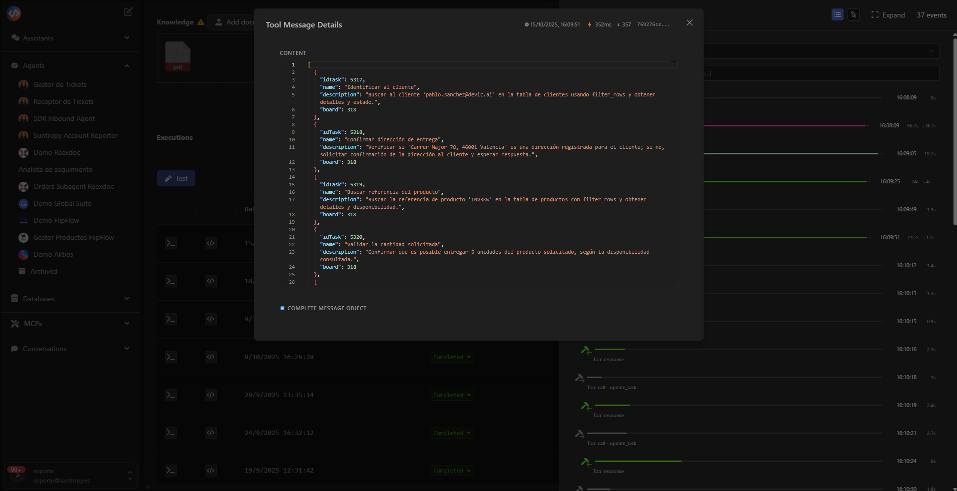 Detalle de llamada a herramienta