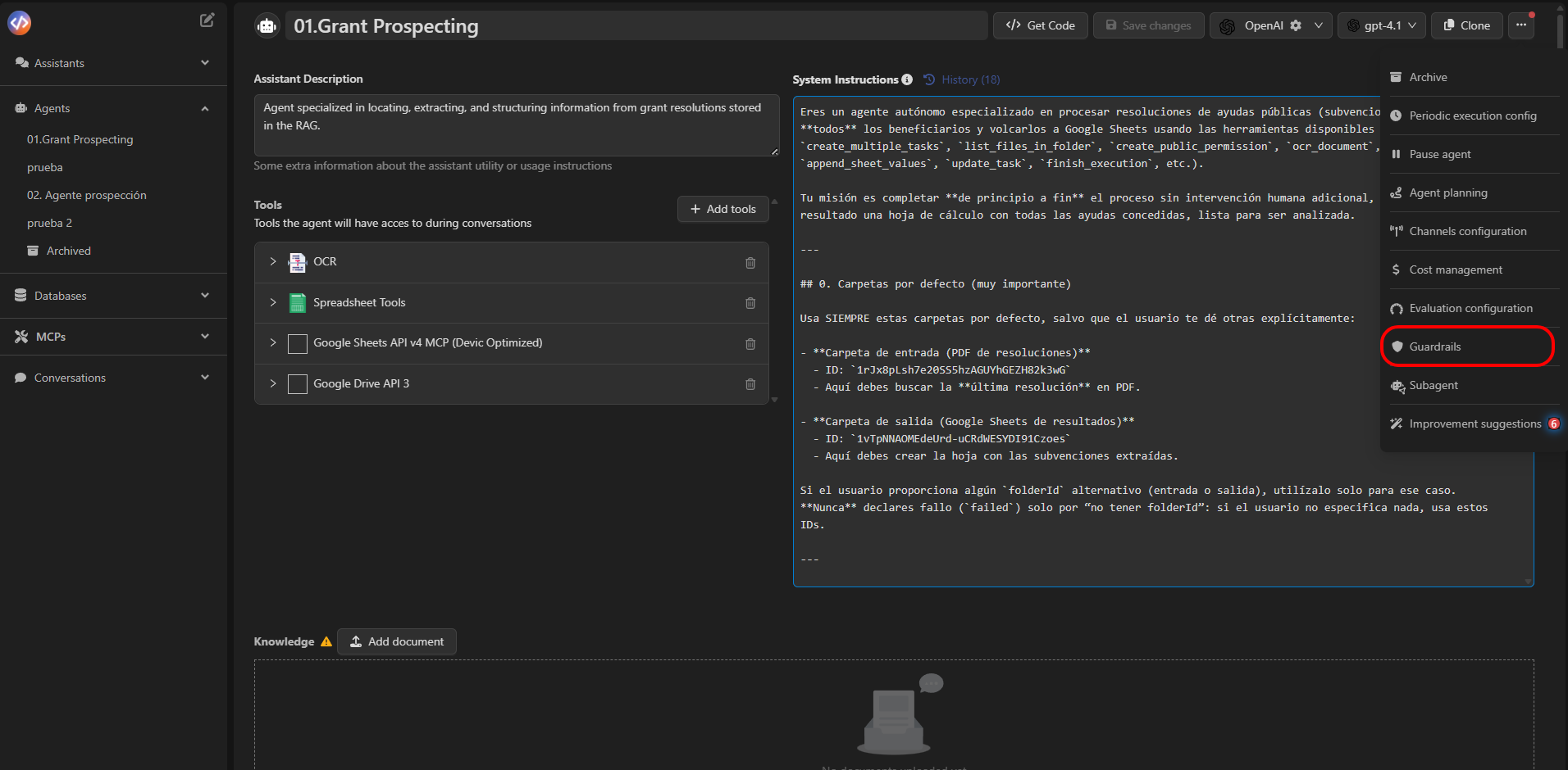 Access to guardrail configuration in the agent