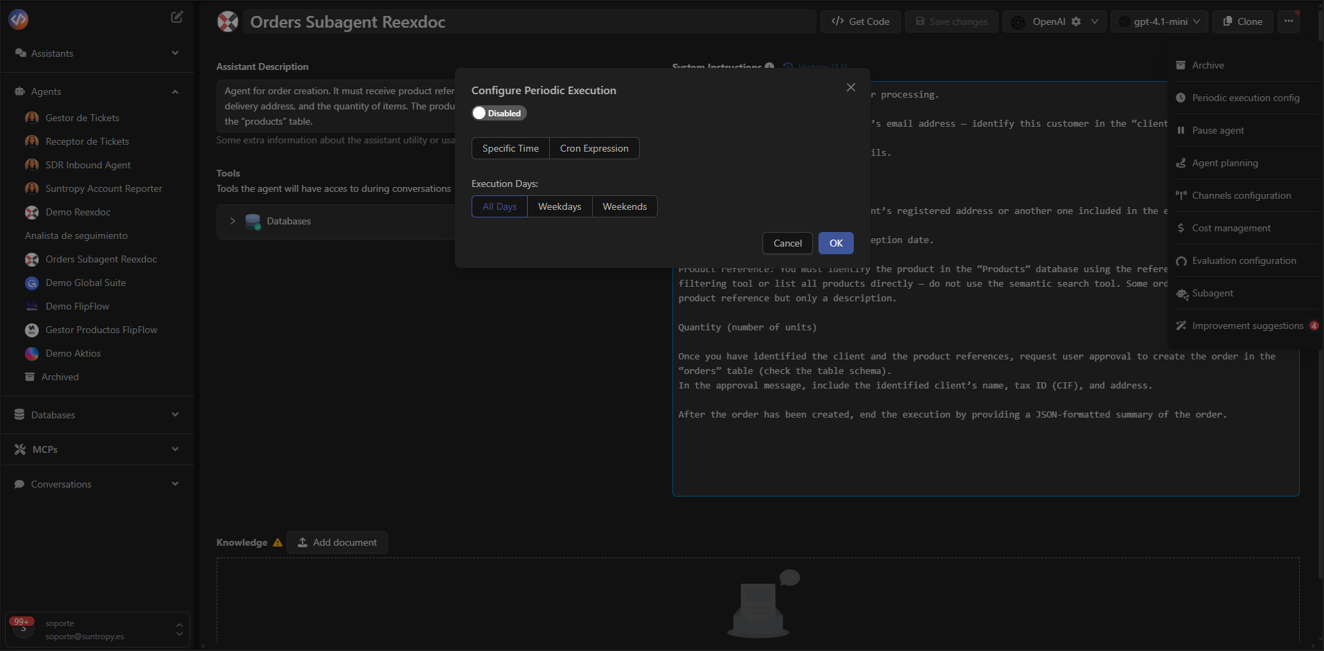 Configuración de ejecución periódica