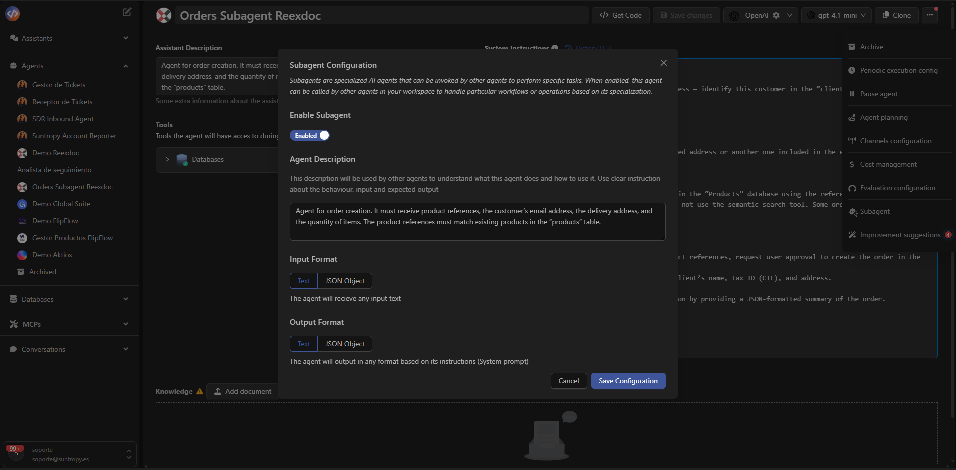 Configuración de subagentes