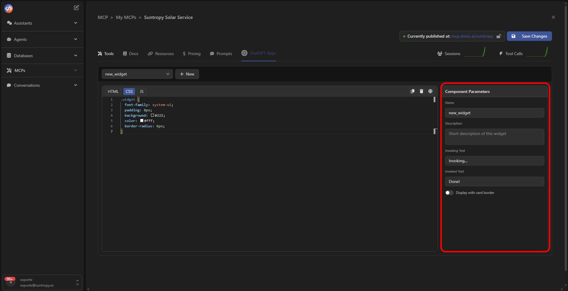 Configuración de parámetros del componente