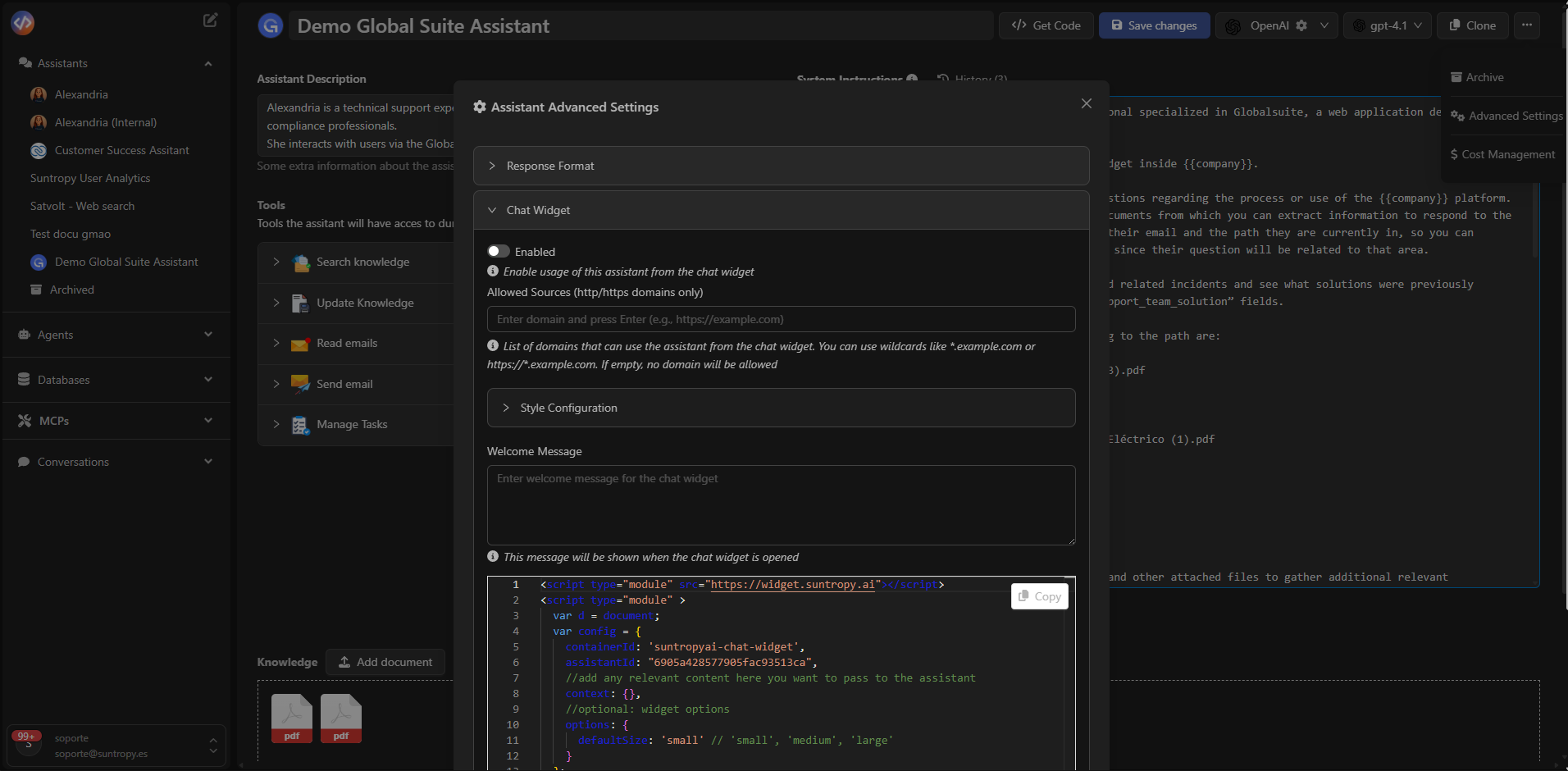 Acceso a la configuración del widget