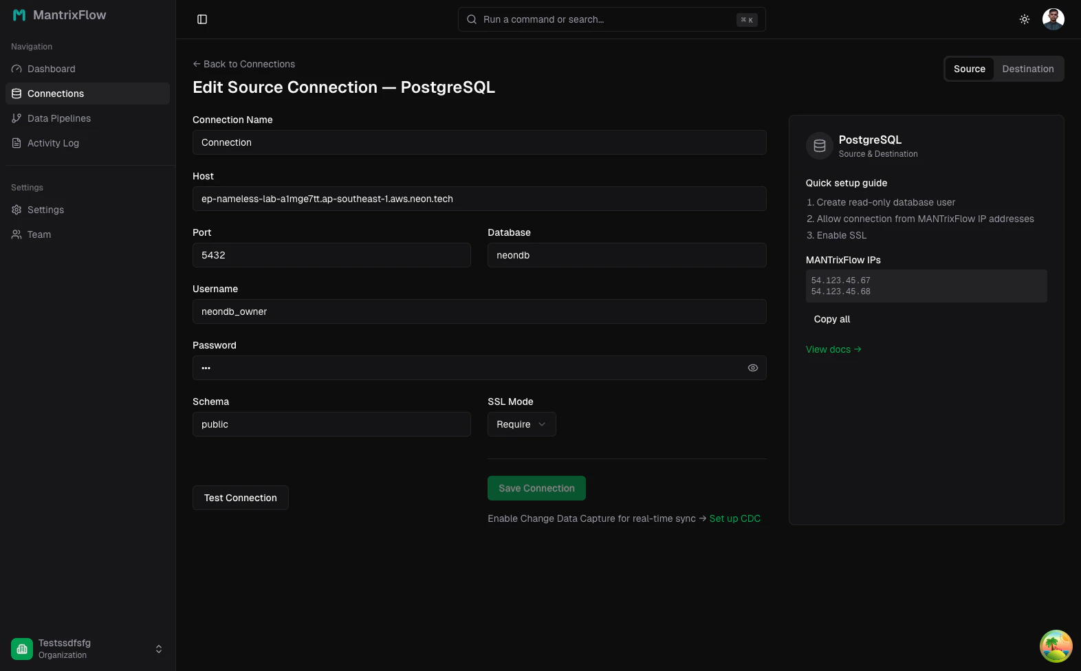 Edit connection — PostgreSQL