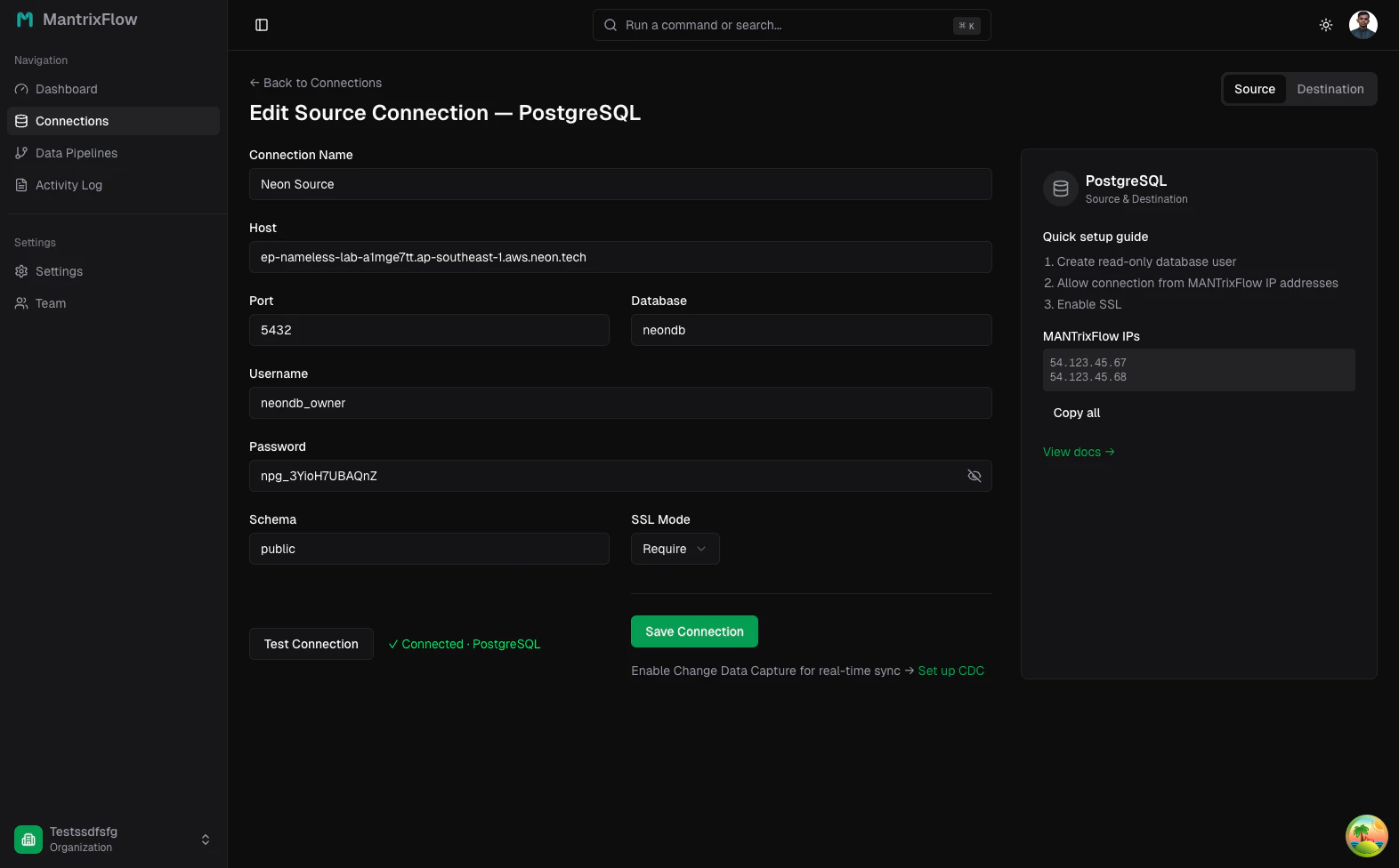 Neon source — test succeeded