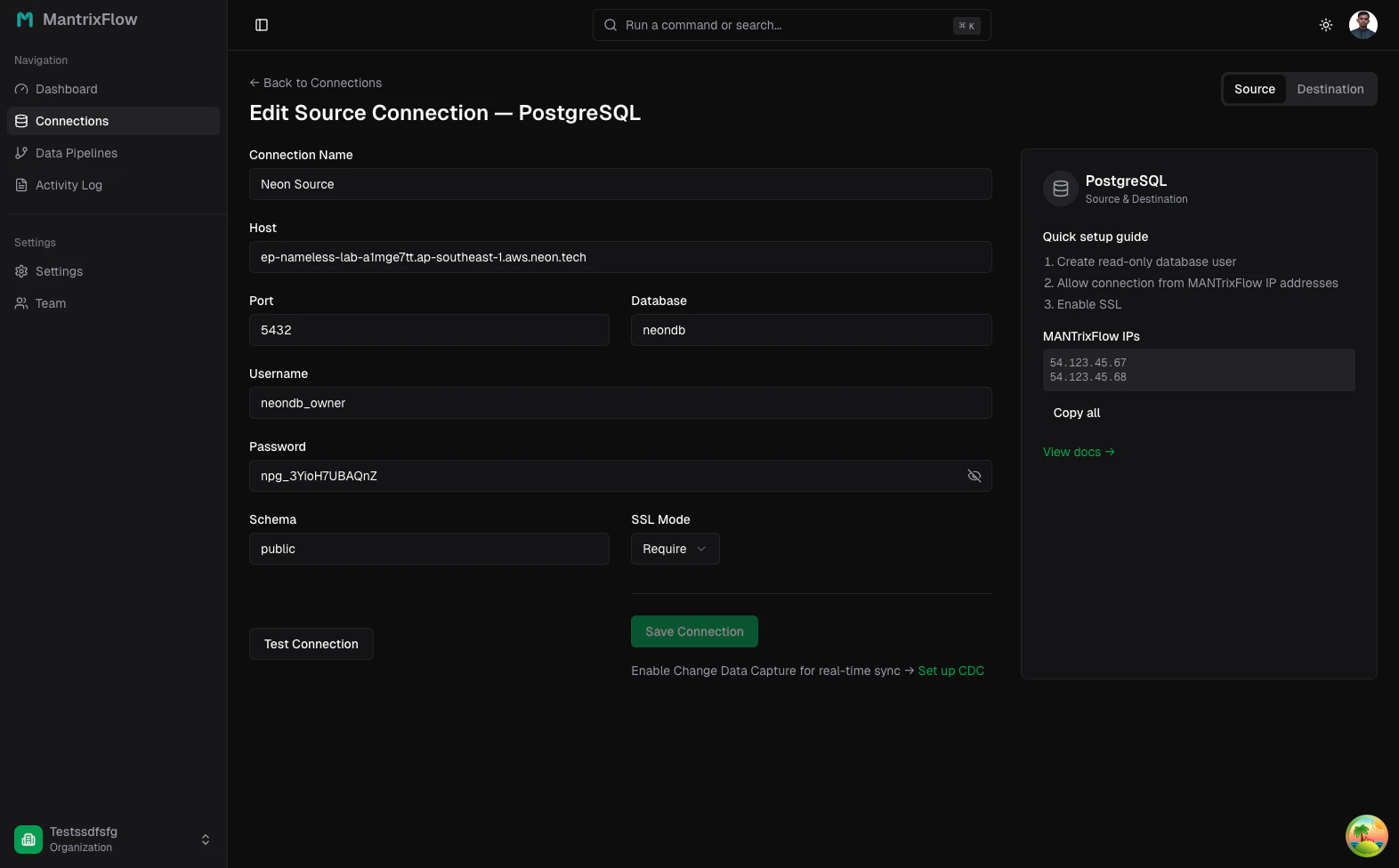 Neon source — filled form