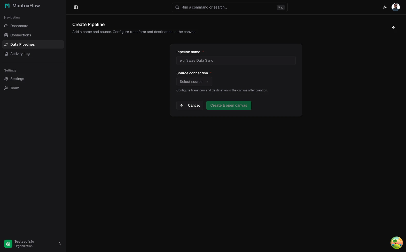 Create pipeline form