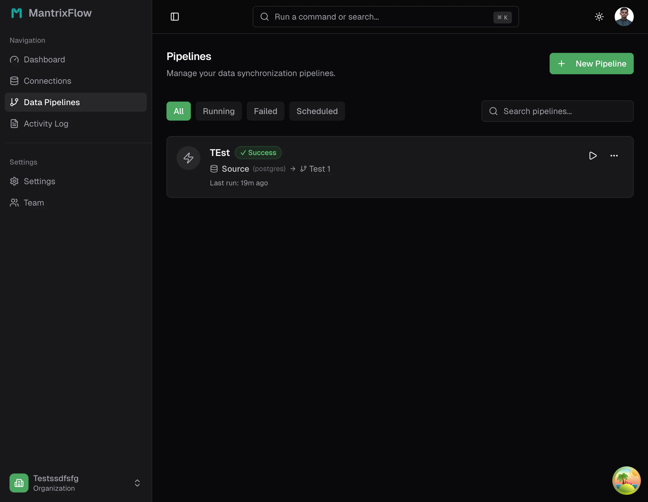 Pipelines in the MantrixFlow workspace