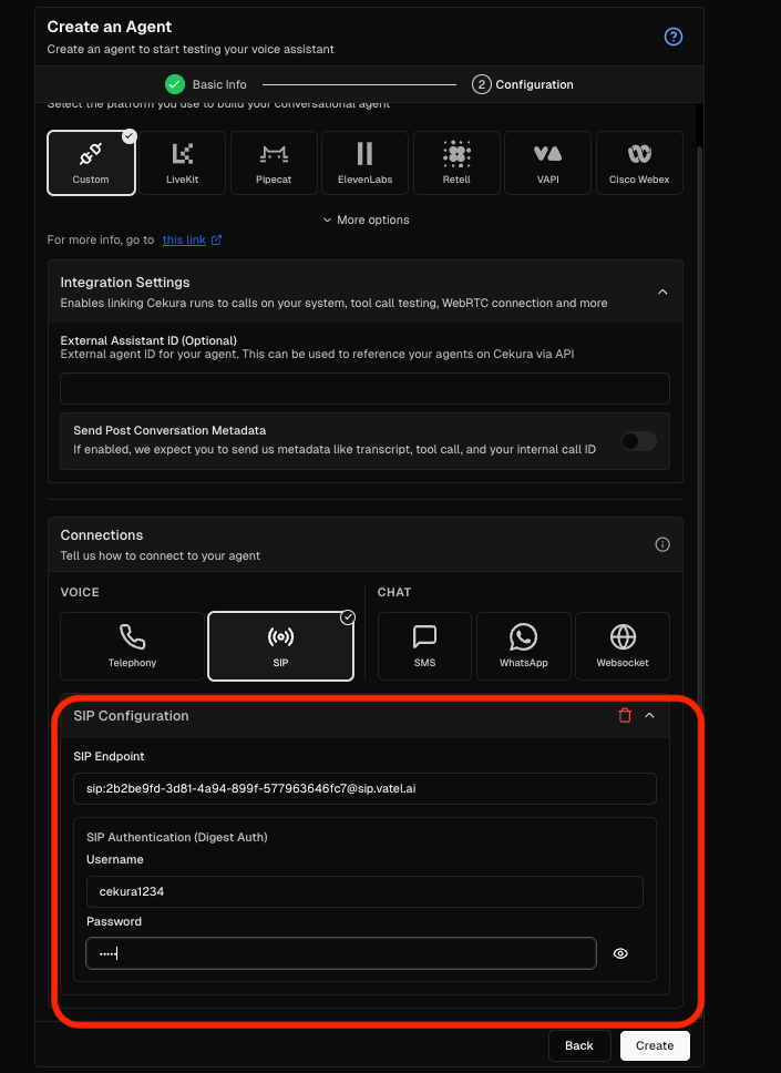 Configure SIP in Cekura