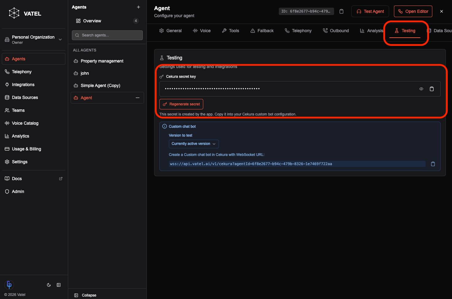 Testing tab and generate secret
