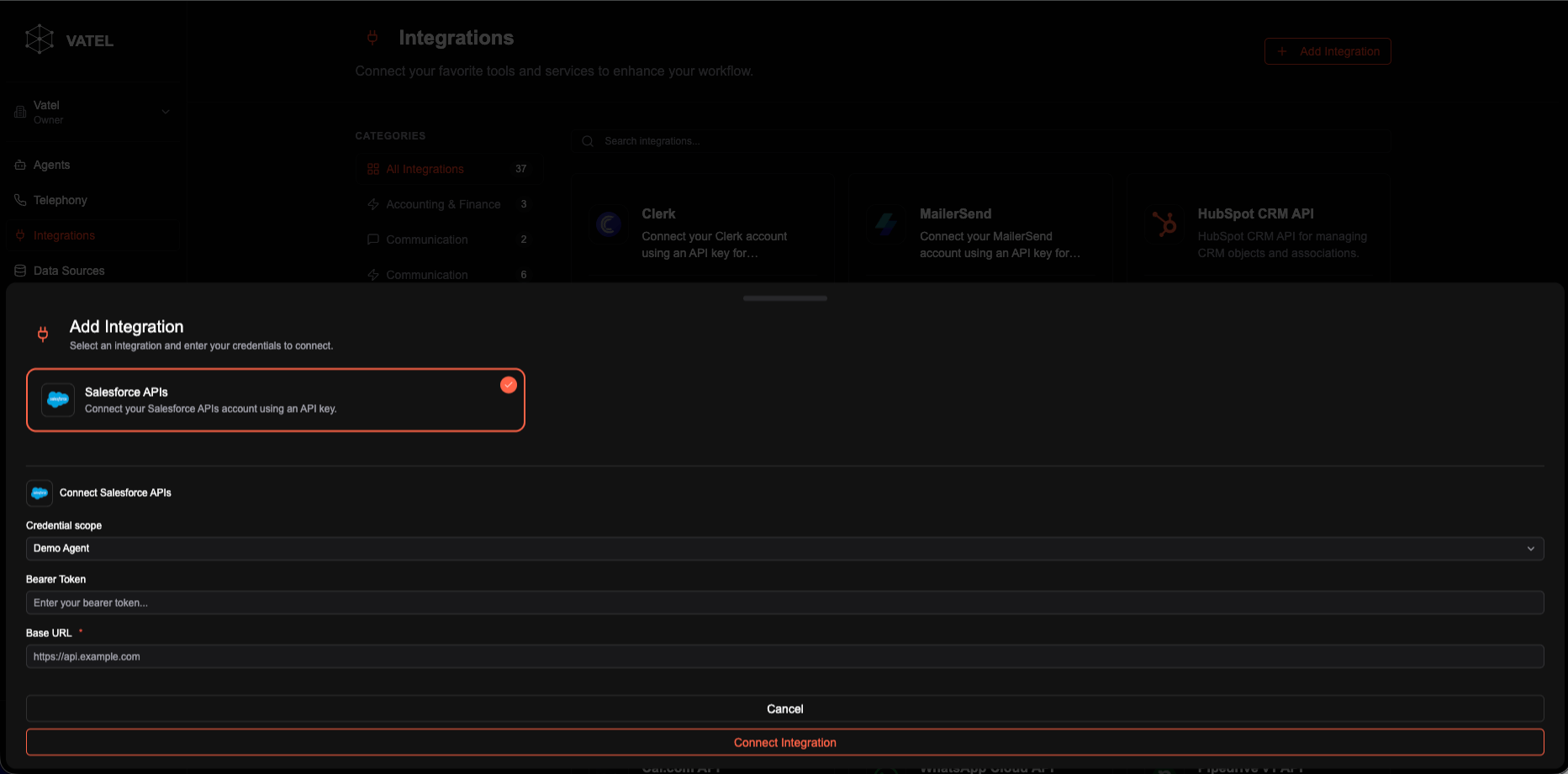 Connect Salesforce APIs in Vatel