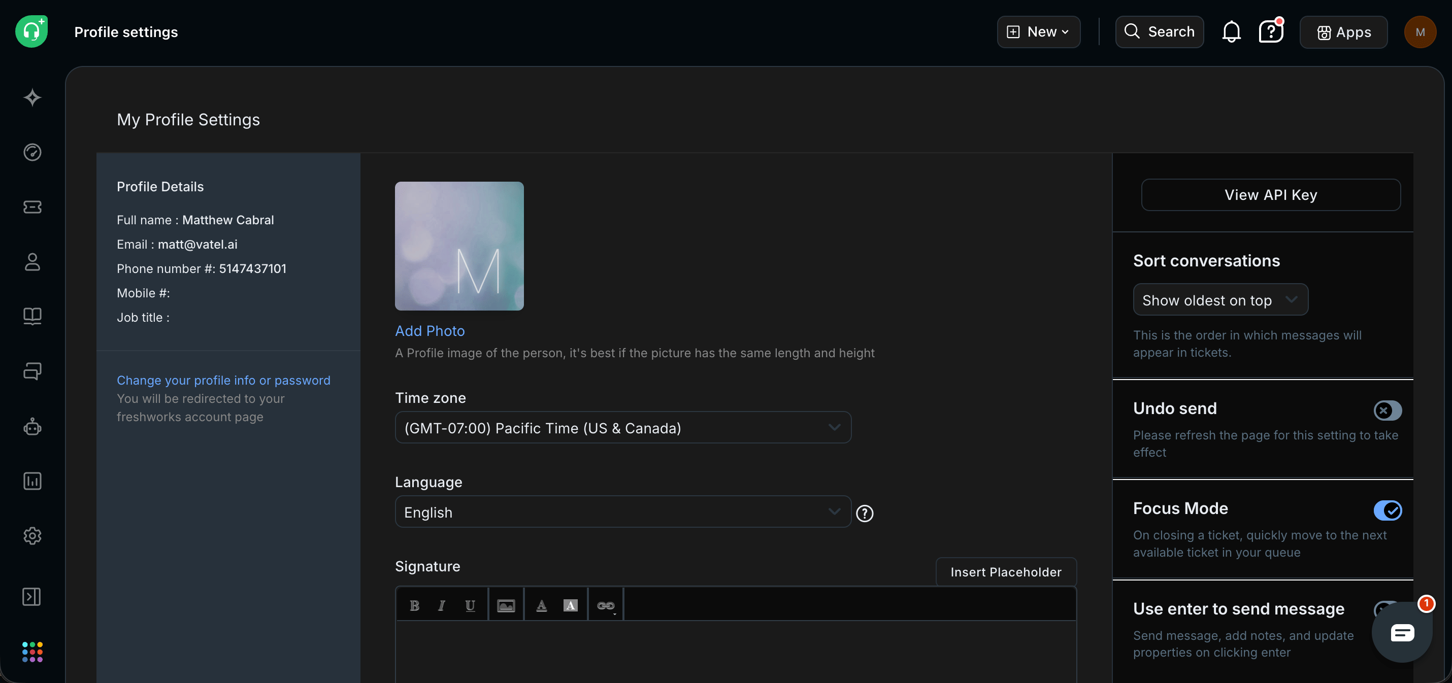Profile settings page