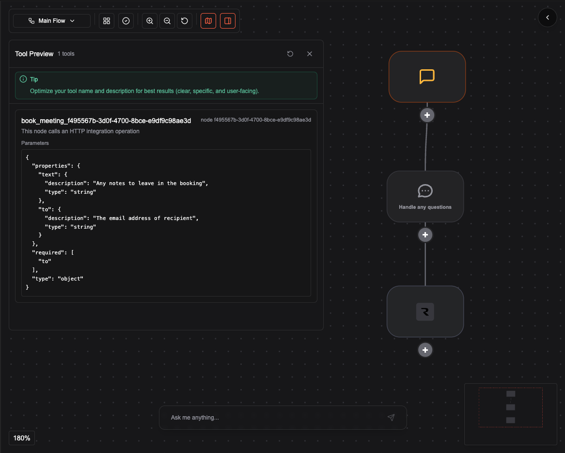 Tool preview: Book meeting in the agent editor